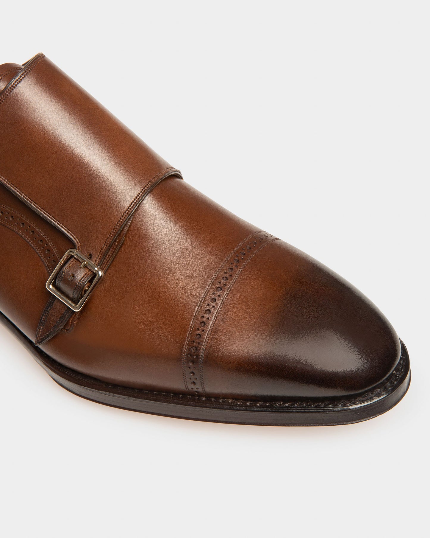 Scardino Men's Leather Monk Strap Shoe In Mid Brown