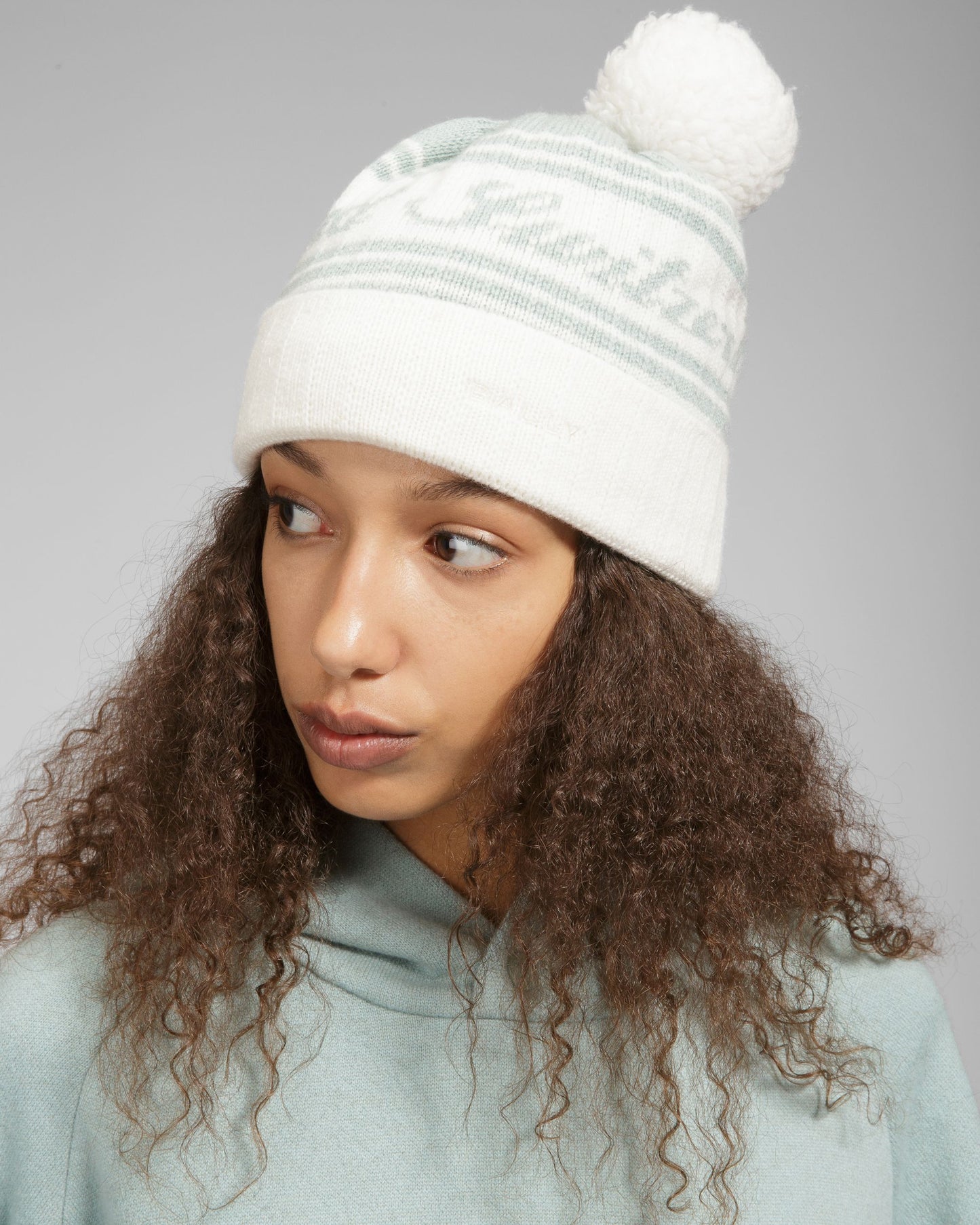 Wool Jacquard Hat In Light Blue & Bone