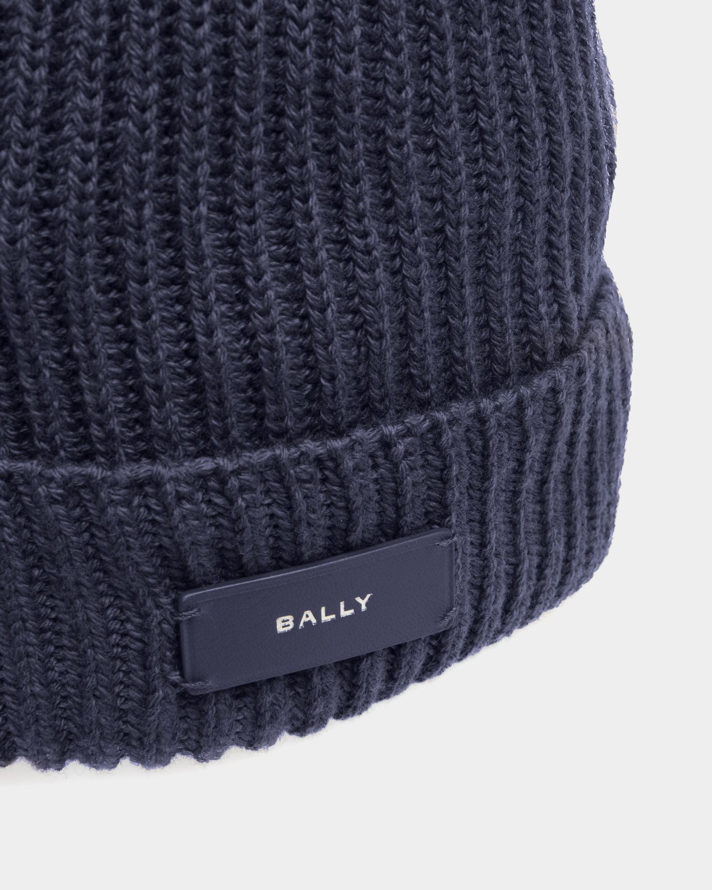 Ribbed Beanie Hat | Men's Hat | Midnight Wool | Bally | Still Life Detail
