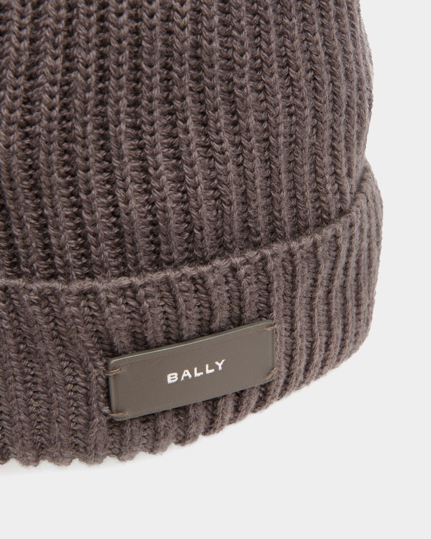 Ribbed Beanie Hat | Men's Hat | Dark Mineral Wool | Bally | Still Life Detail