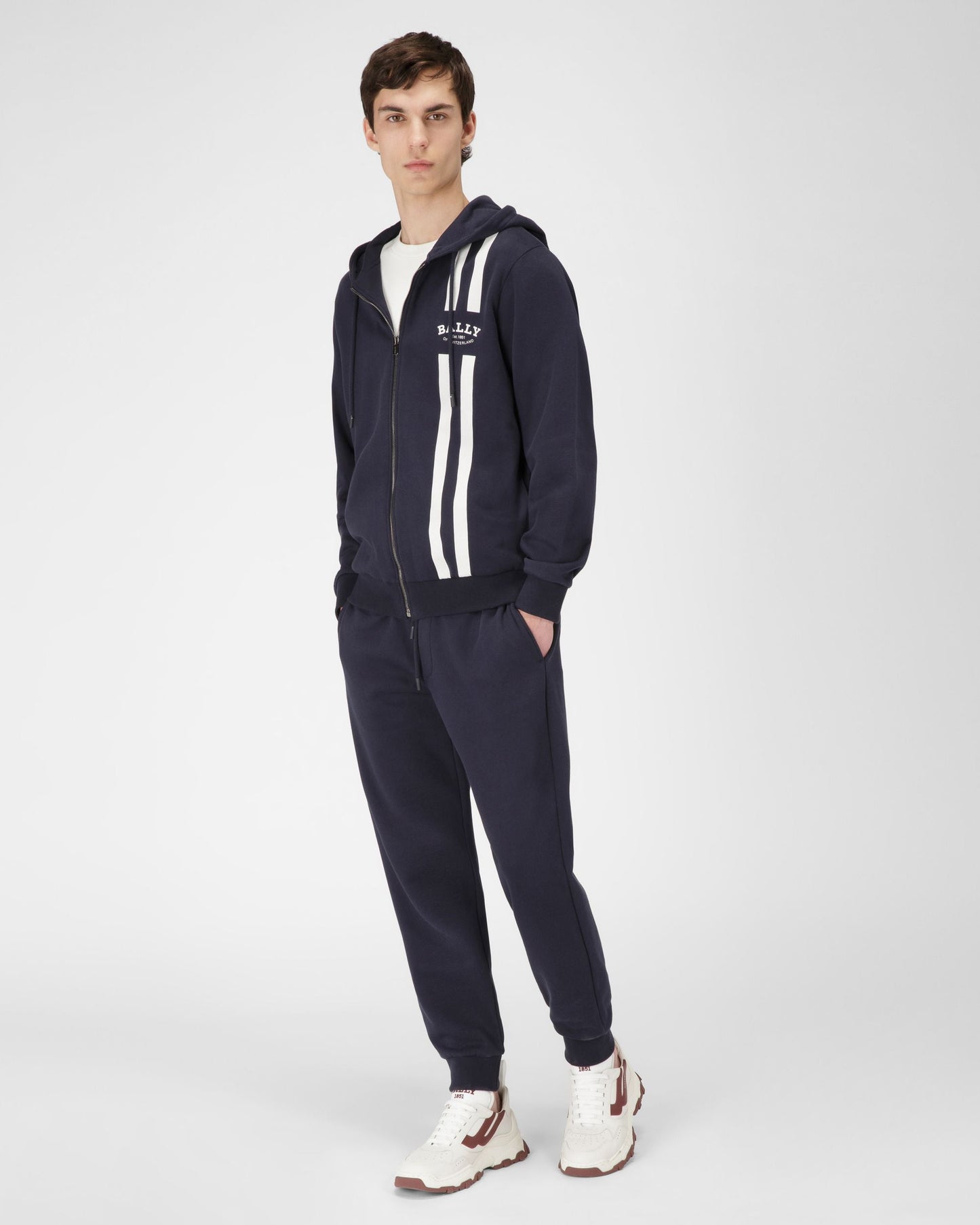 Mixed Cotton Sweapants In Navy