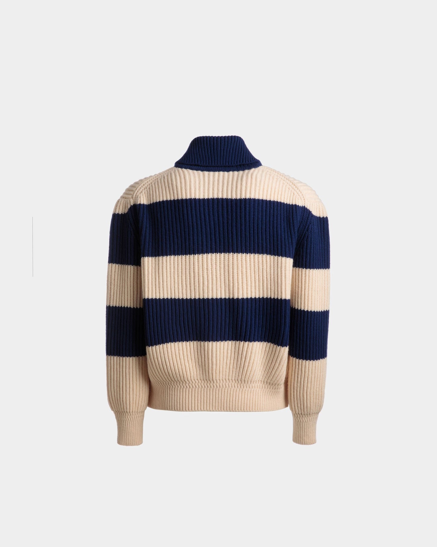 Striped Cardigan | Men's Cardigan | Bone And Marine Wool | Bally | Still Life Back