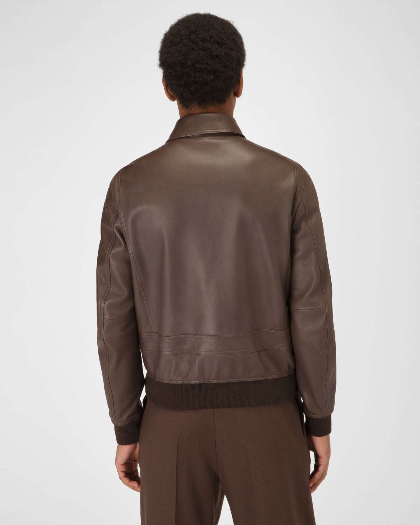 Shirt Collar Jacket Leather Outerwear In Brown