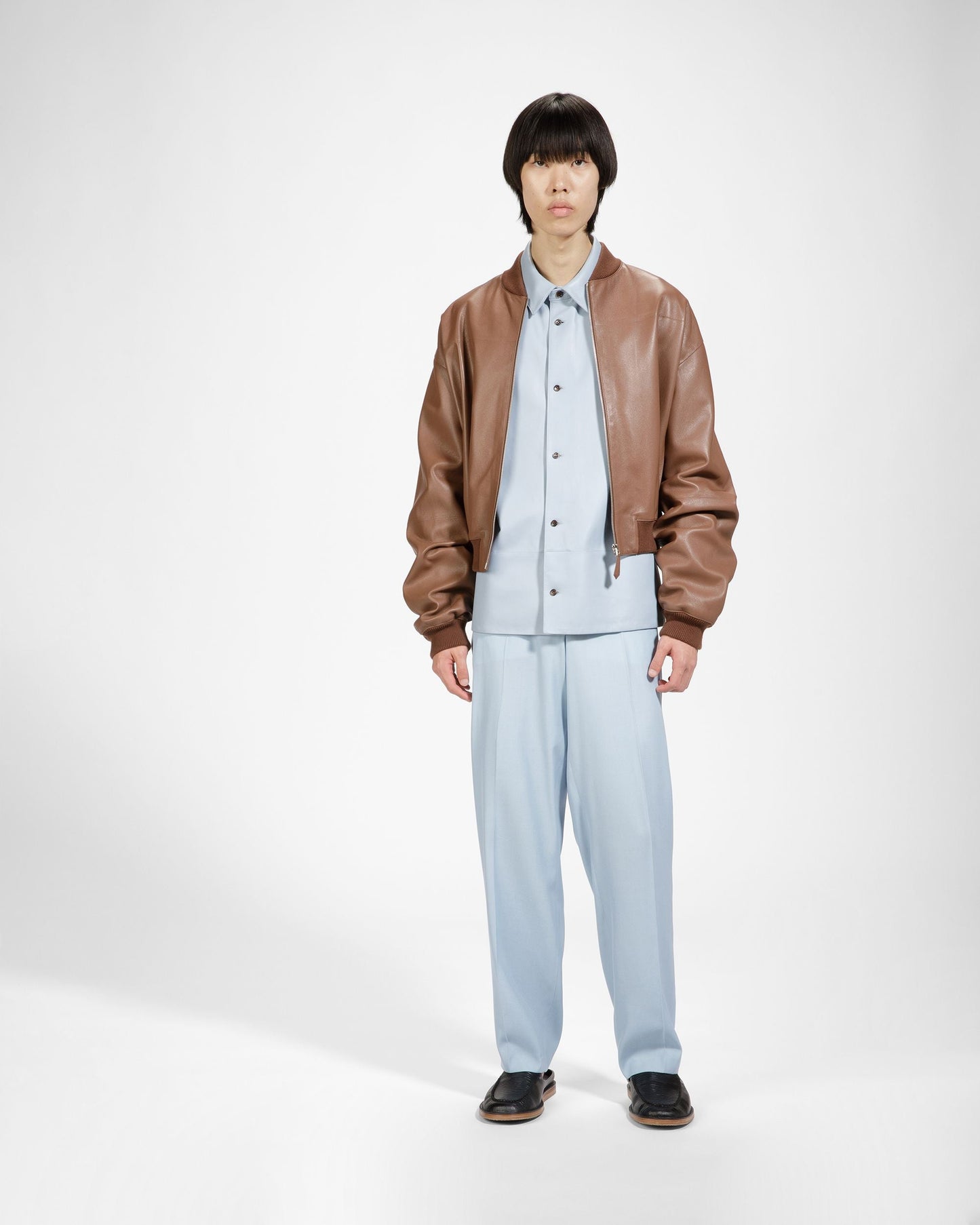 Leather Bomber Jacket In Brown