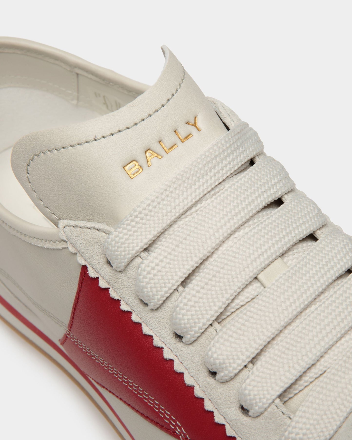 Sonney | Men's Sneakers | Dusty White And Deep Ruby Leather | Bally | Still Life Detail