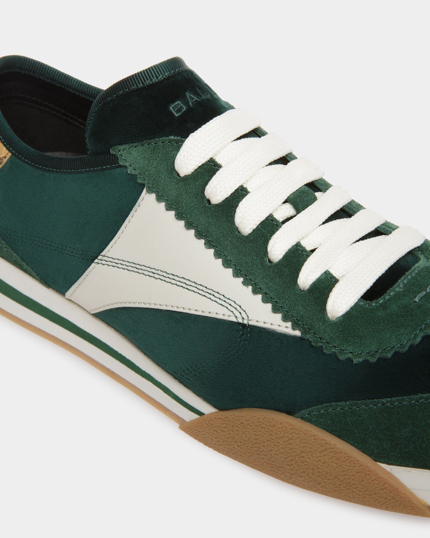 Sonney | Men's Sneakers | Green And Dusty White Leather And Cotton | Bally | Still Life Detail