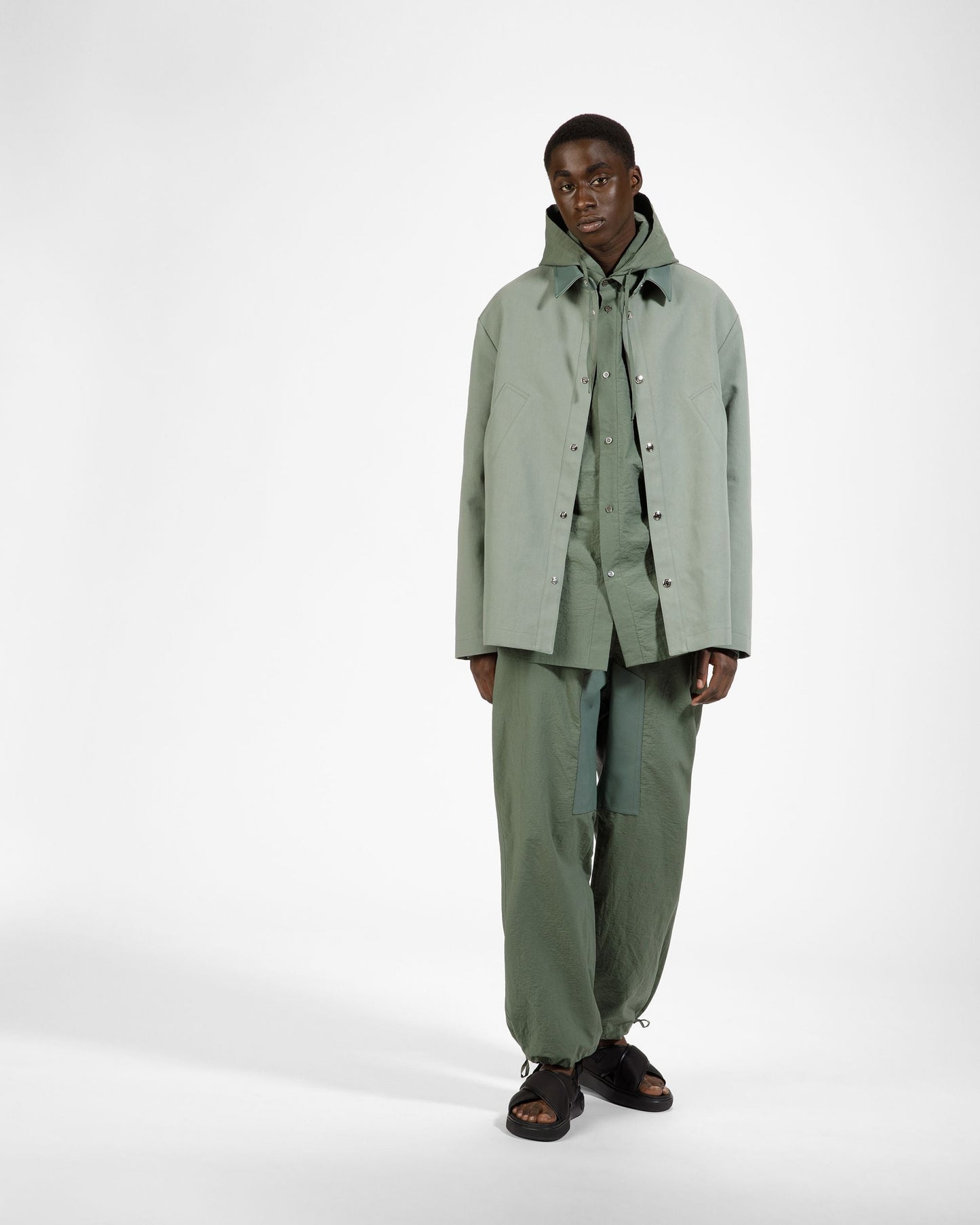 Cotton Mix Trousers In Sage