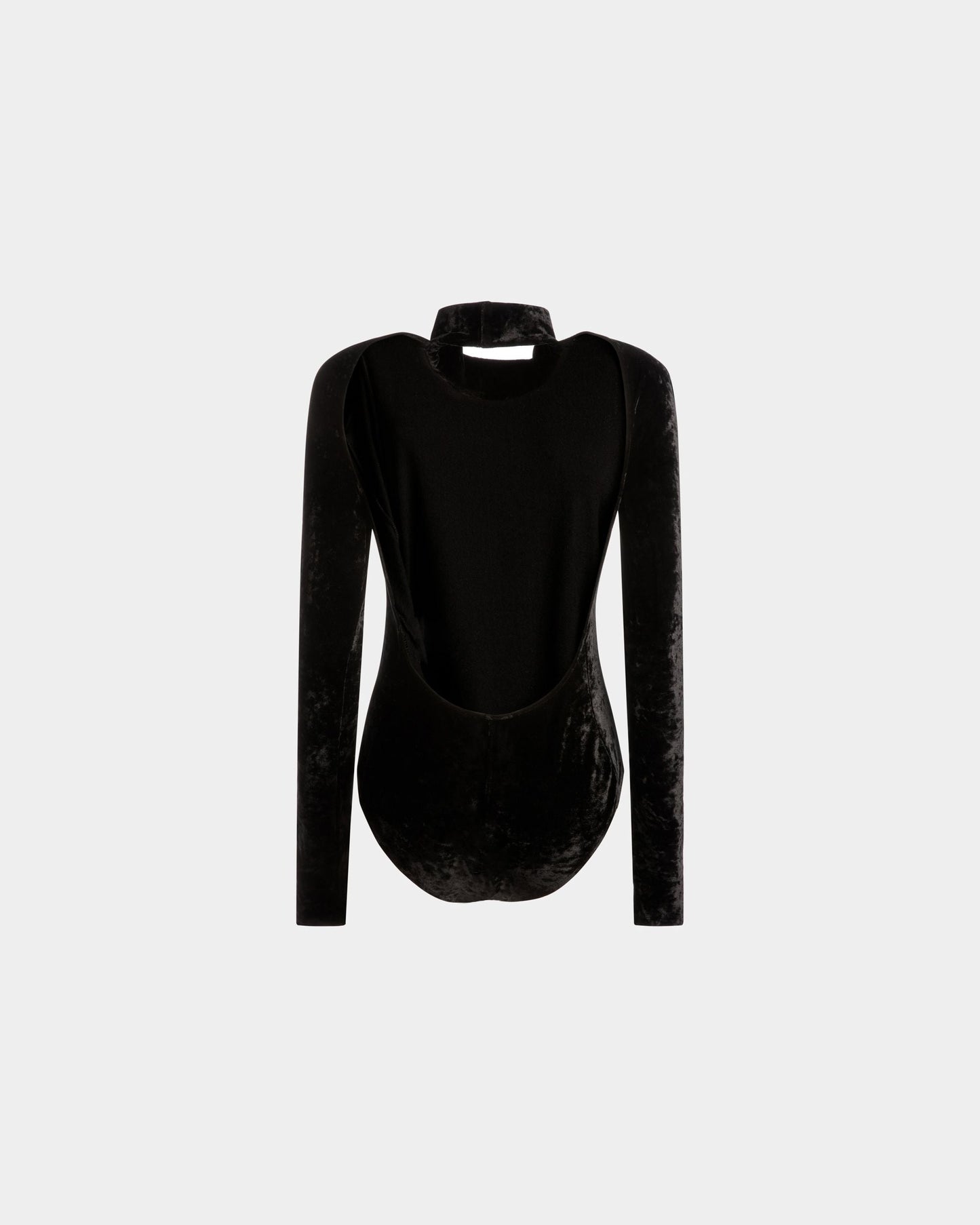 High Neck Bodysuit | Women's Top | Black Velvet Viscose Mix | Bally | Still Life Back