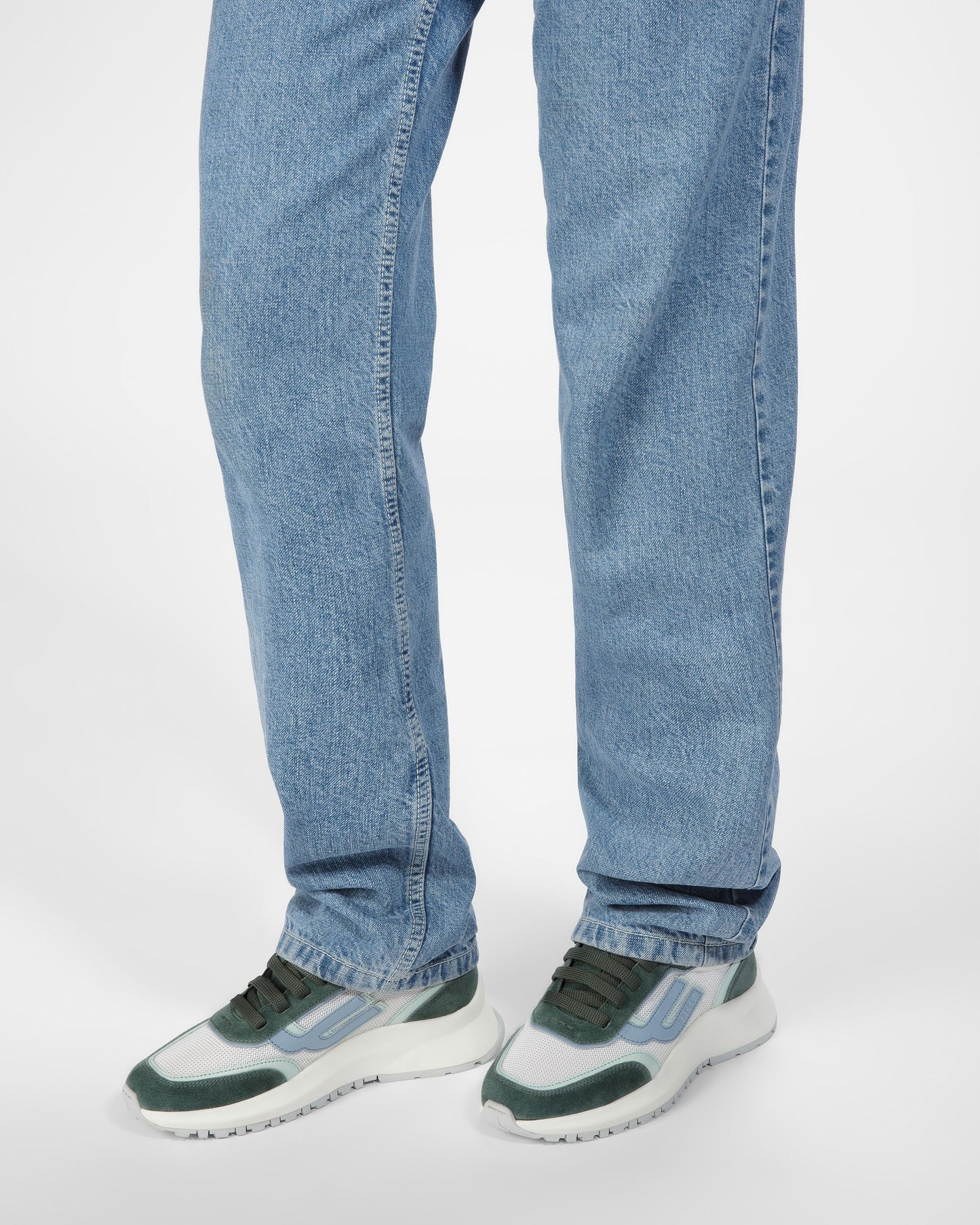 Demmy Leather And Fabric Sneakers In Sage