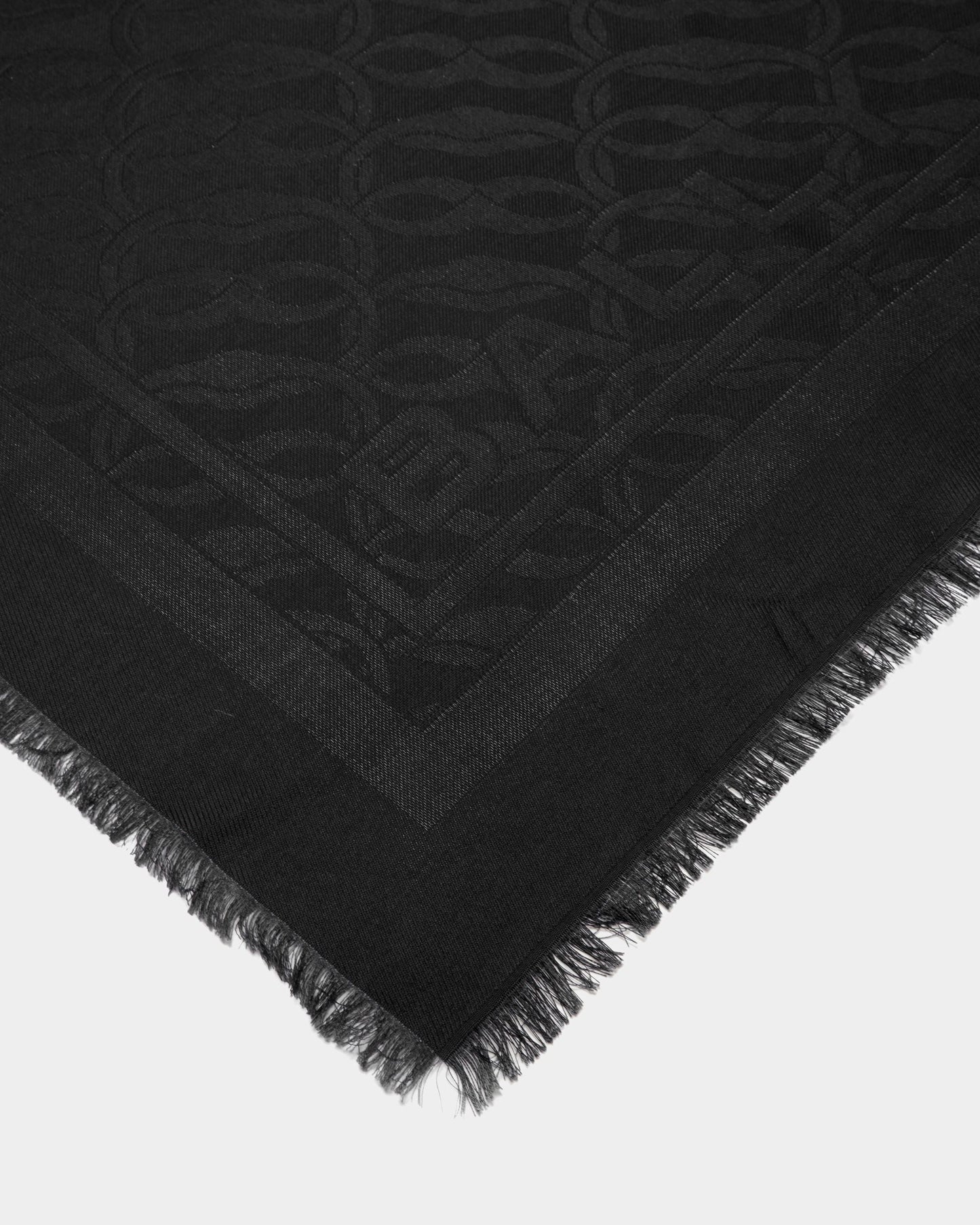 Emblem Print Square Scarf | Women's Scarf | Black Silk | Bally | Still Life Detail