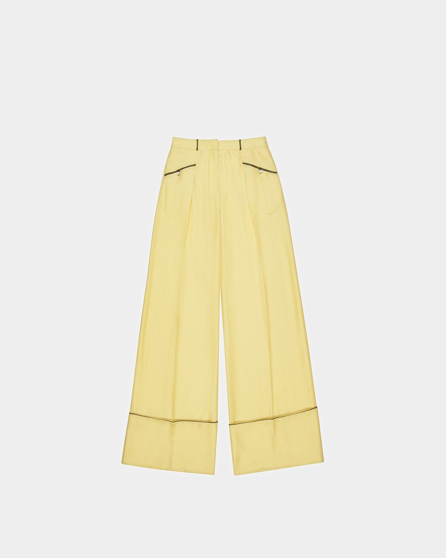 Wide Leg Silk Pants In Yellow