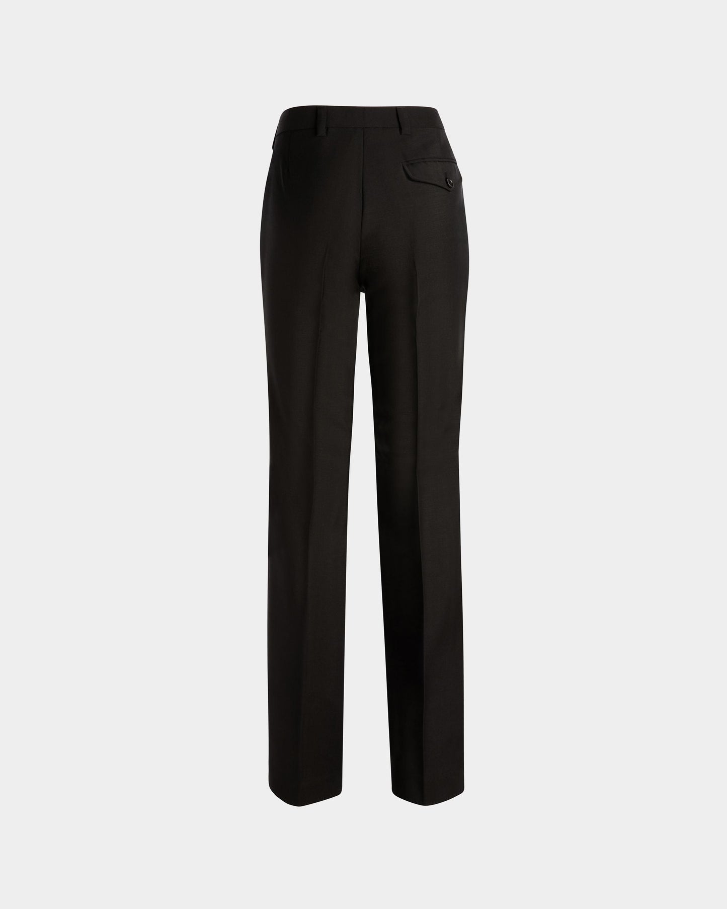 Tailored Straight Leg Pants | Women's Pants | Black Mohair Wool | Bally | Still Life Back