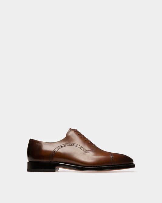 Scanio Men's Leather Oxford Lace-Up Shoe In Mid Brown