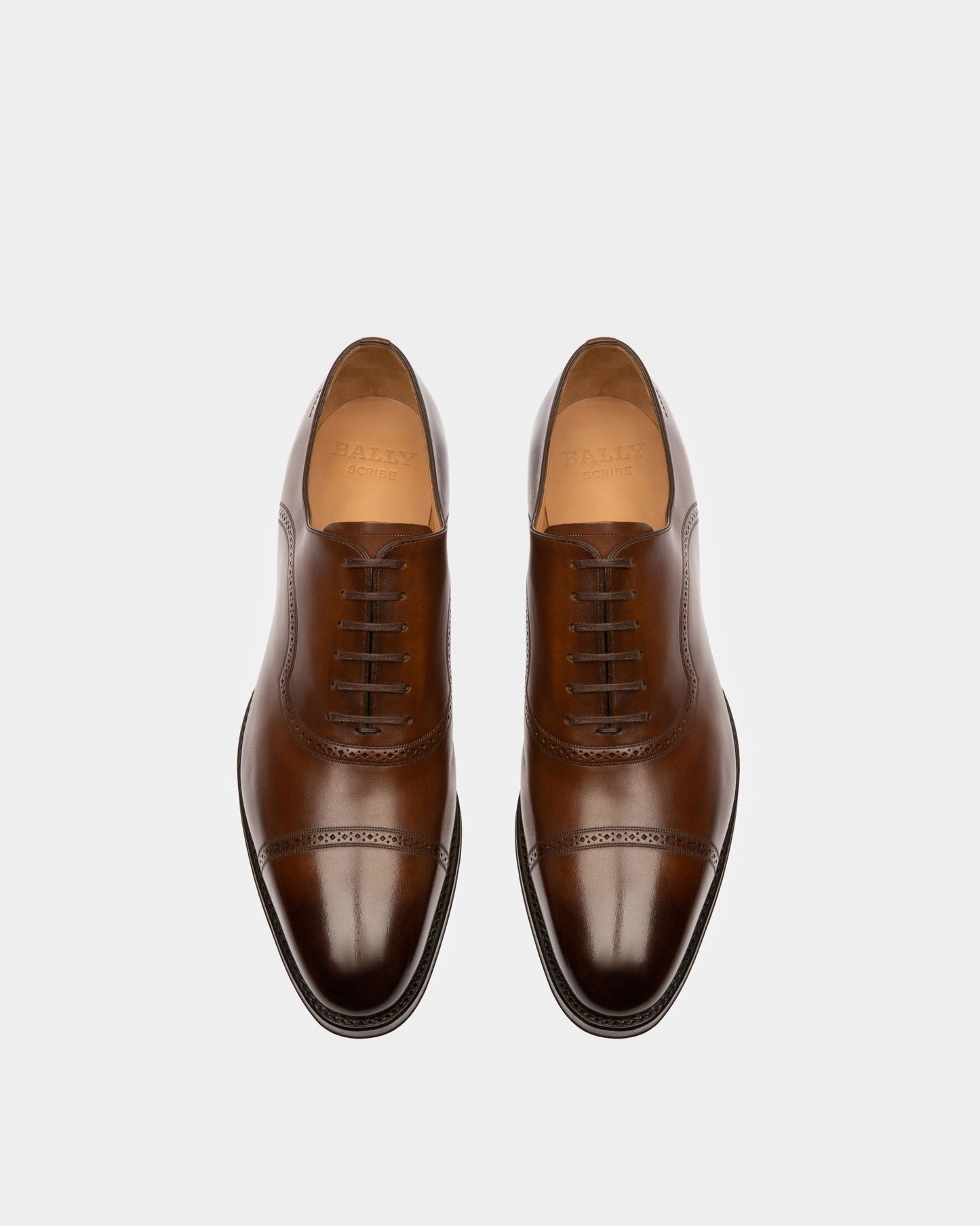 Scanio Men's Leather Oxford Lace-Up Shoe In Mid Brown