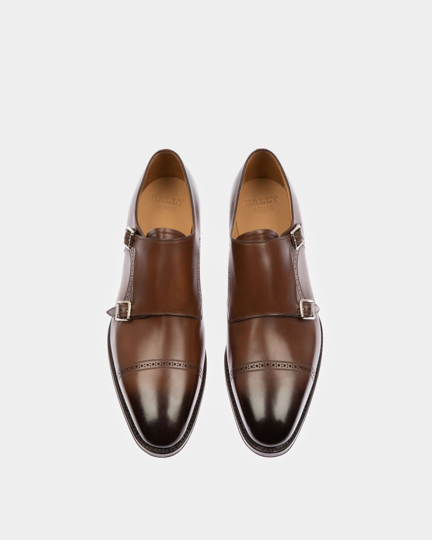 Scardino Men's Leather Monk Strap Shoe In Mid Brown