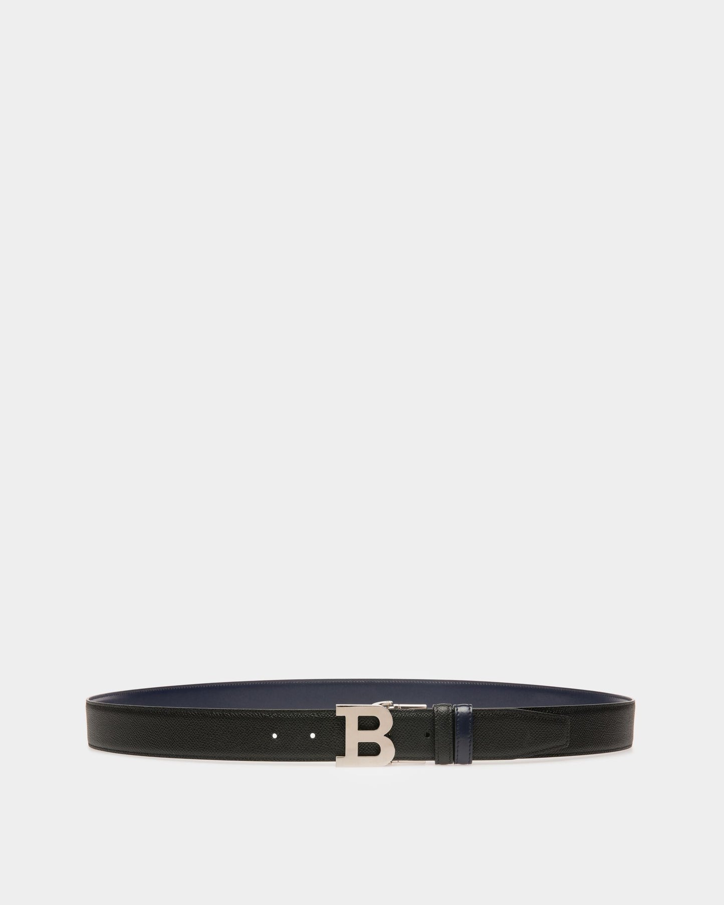 B Buckle Leather 35mm Belt In Black & Navy