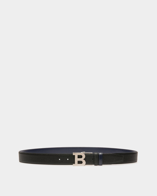 B Buckle Leather 35mm Belt In Black & Navy
