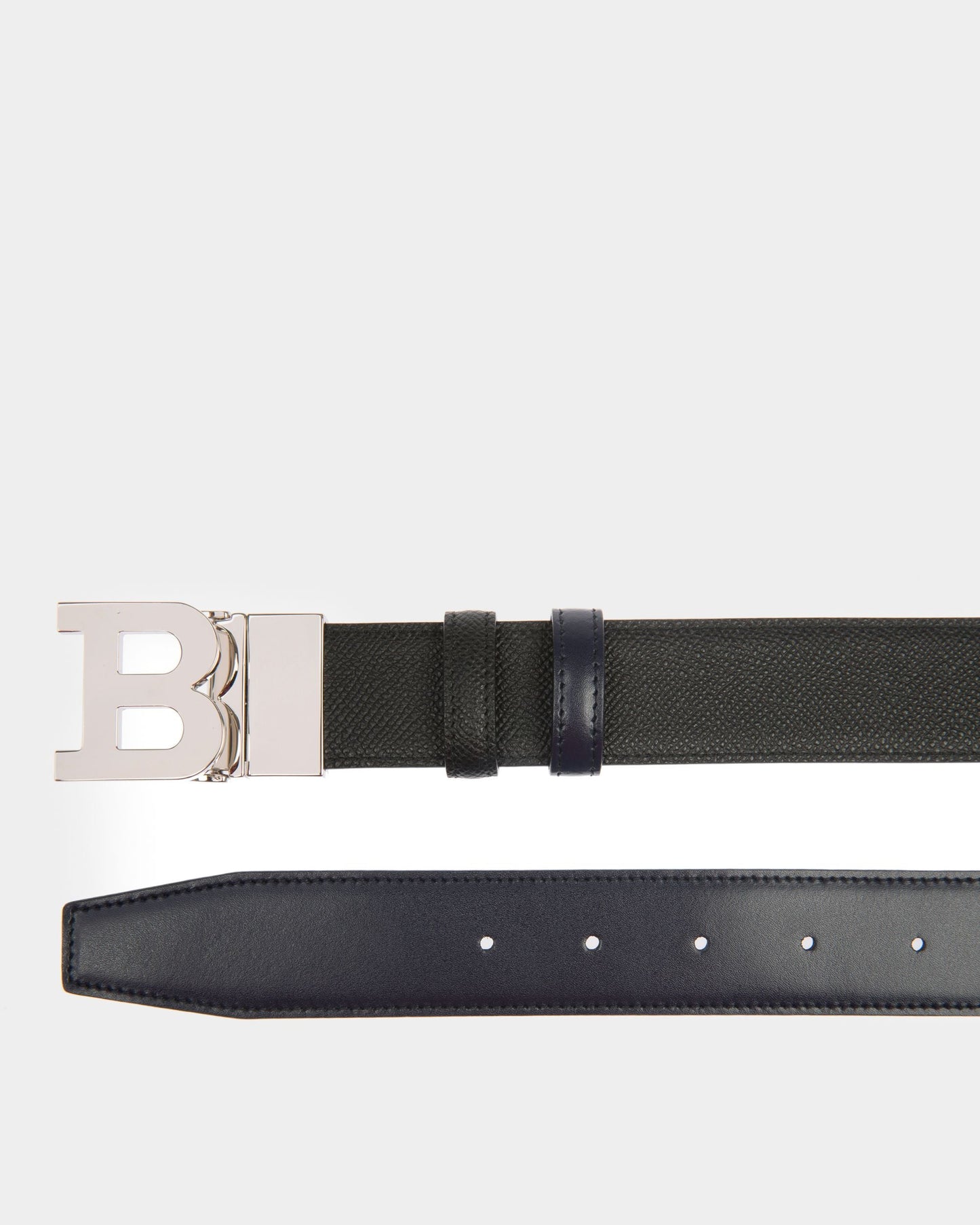 B Buckle Leather 35mm Belt In Black & Navy