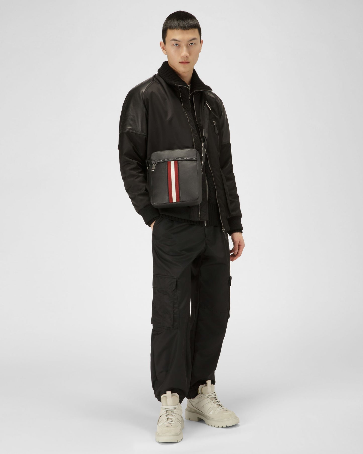 Holm | Men's Crossbody Bag | Black Leather | Bally | On Model Front