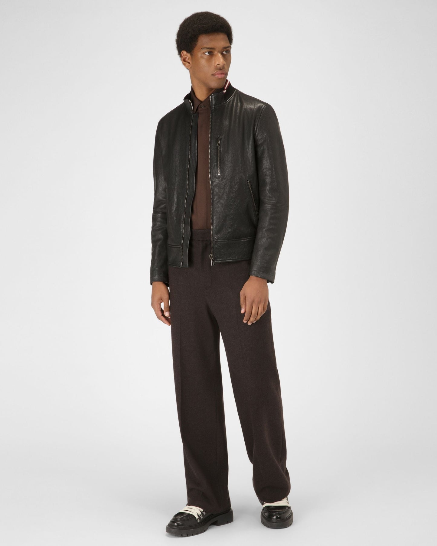 Leather Blouson Jacket In Black