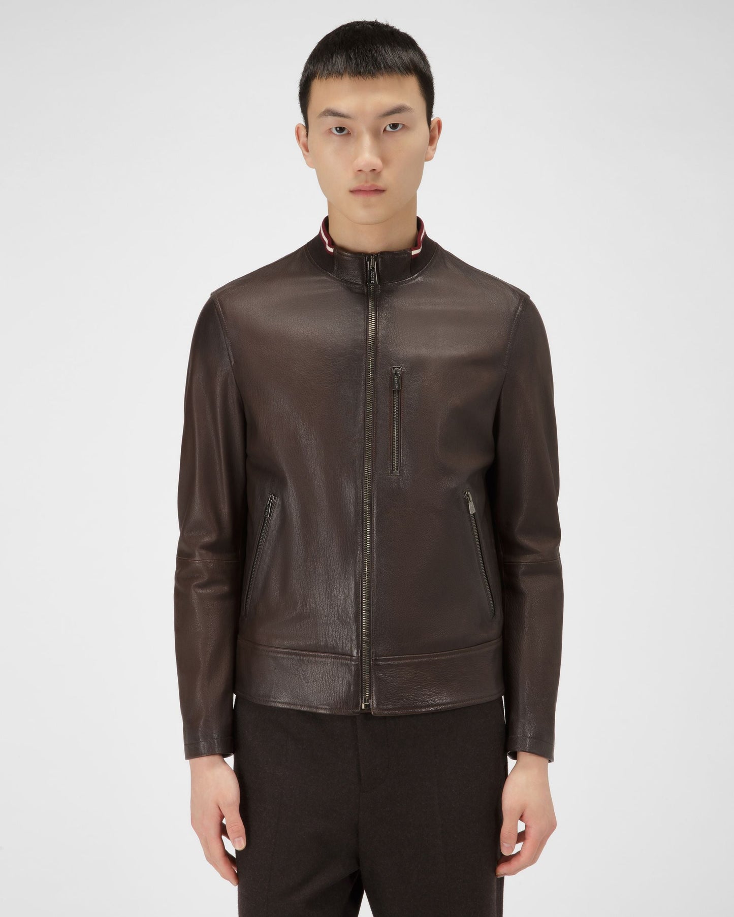 Leather Blouson Jacket In Brown