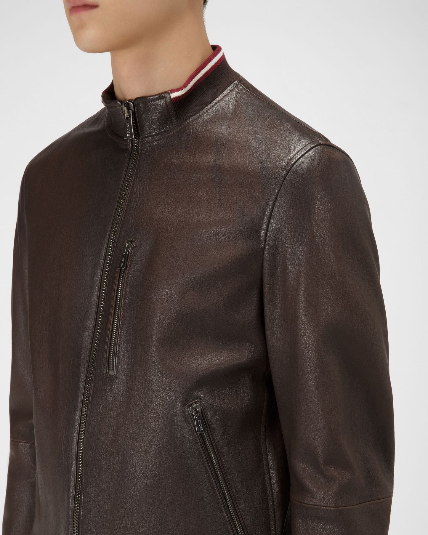 Leather Blouson Jacket In Brown