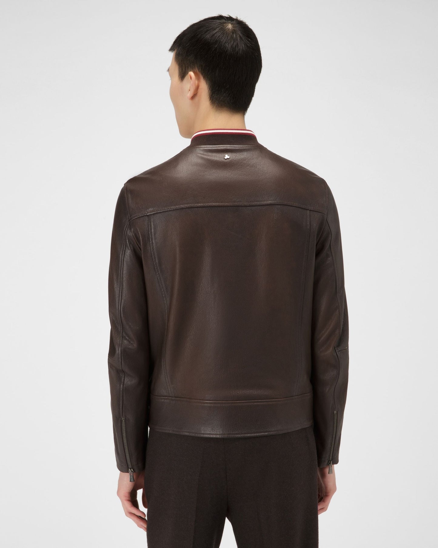 Leather Blouson Jacket In Brown