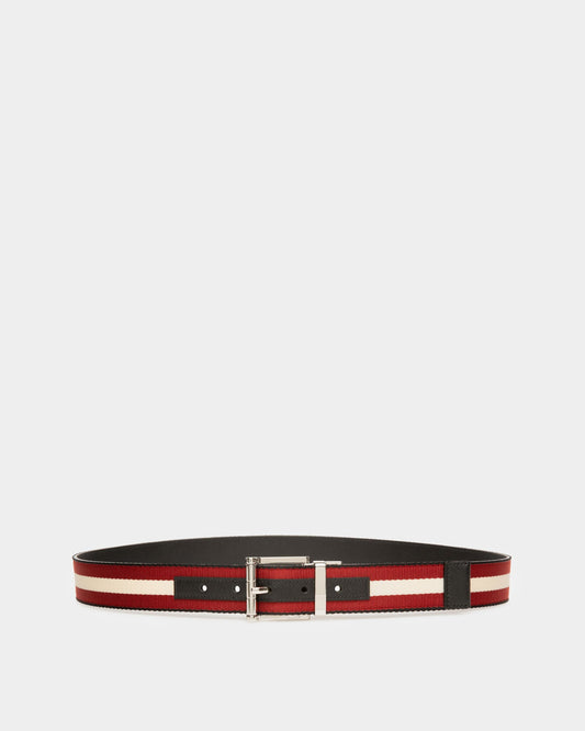 Casual 35mm Belt In Black And Red Fabric And Leather