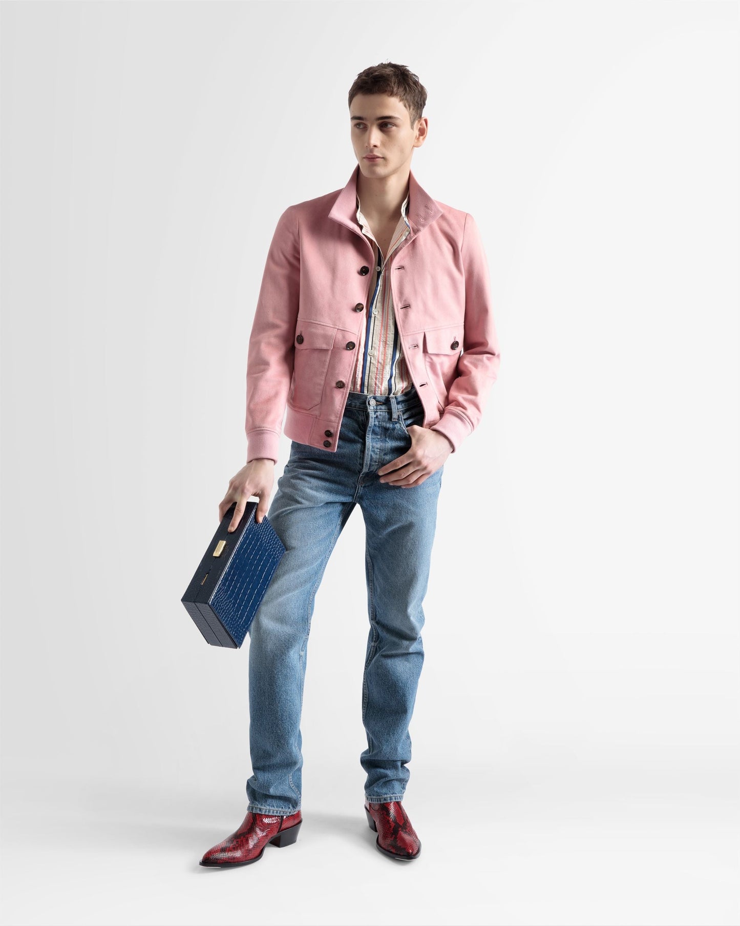 Blouson Bomber In Pink Leather