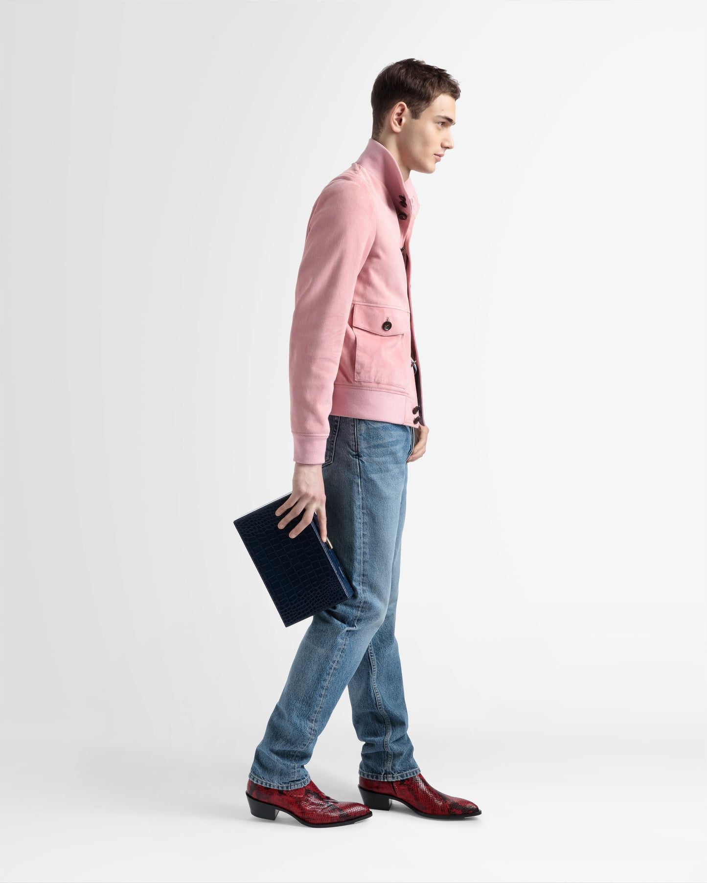 Blouson Bomber In Pink Leather