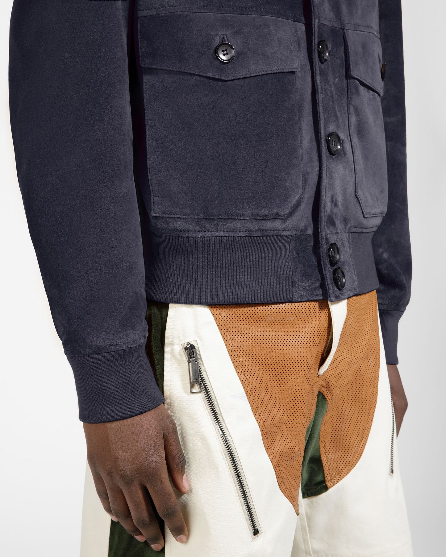 Blouson Bomber In Blue Leather