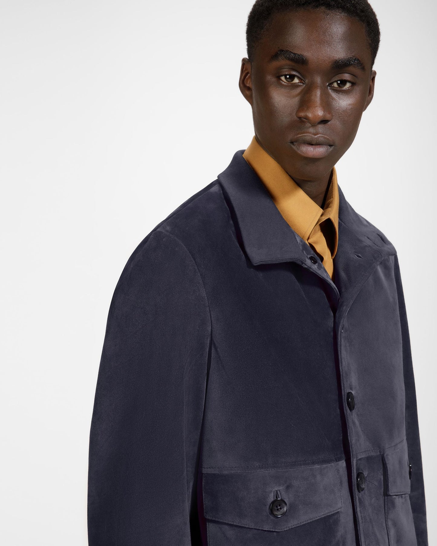 Blouson Bomber In Blue Leather