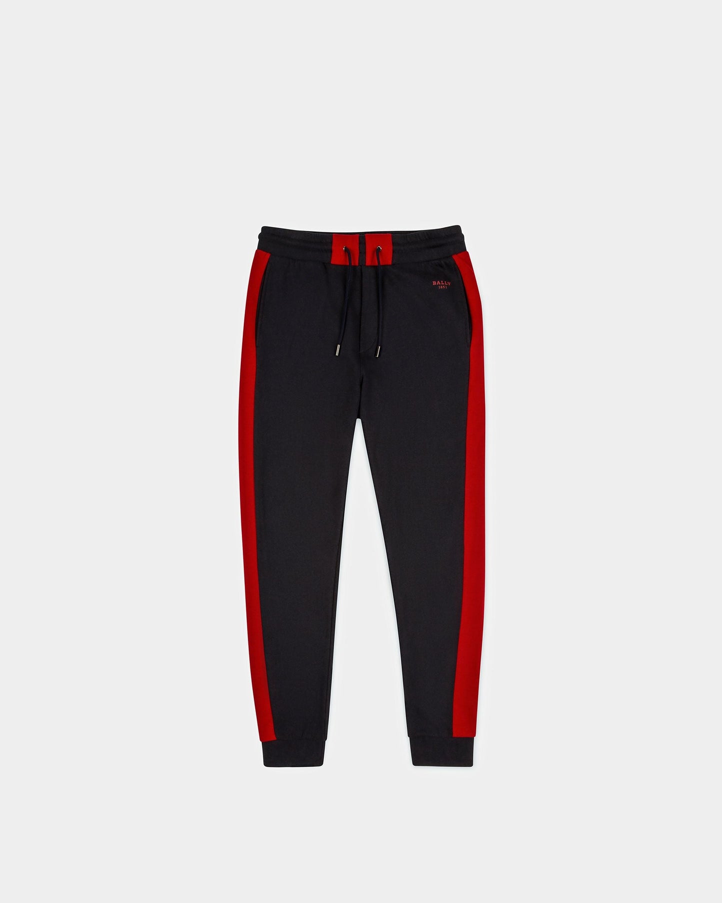 Techno Cotton Trousers In Navy & Bally Red