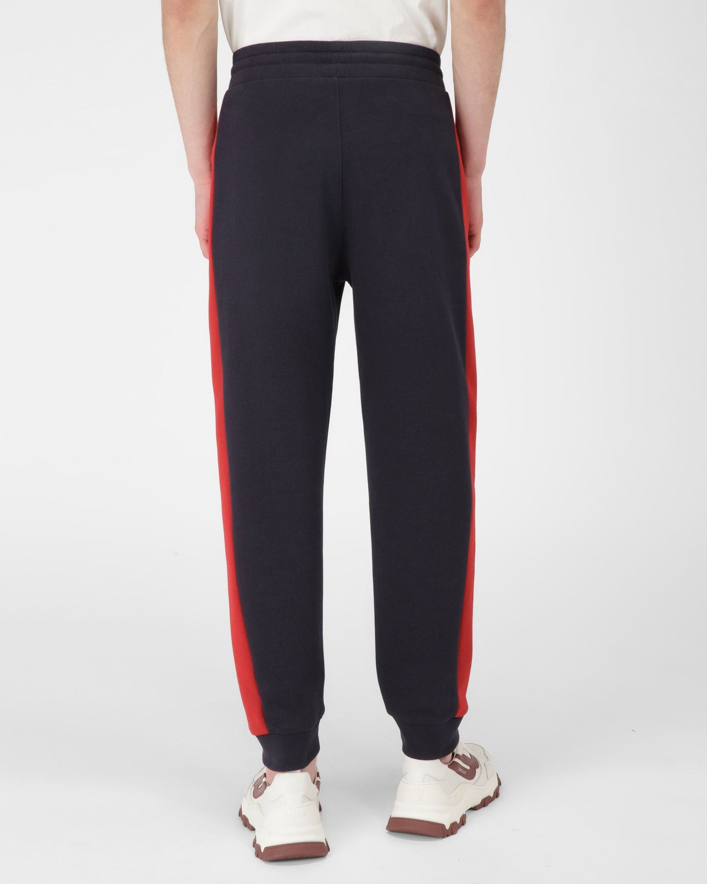 Techno Cotton Trousers In Navy & Bally Red