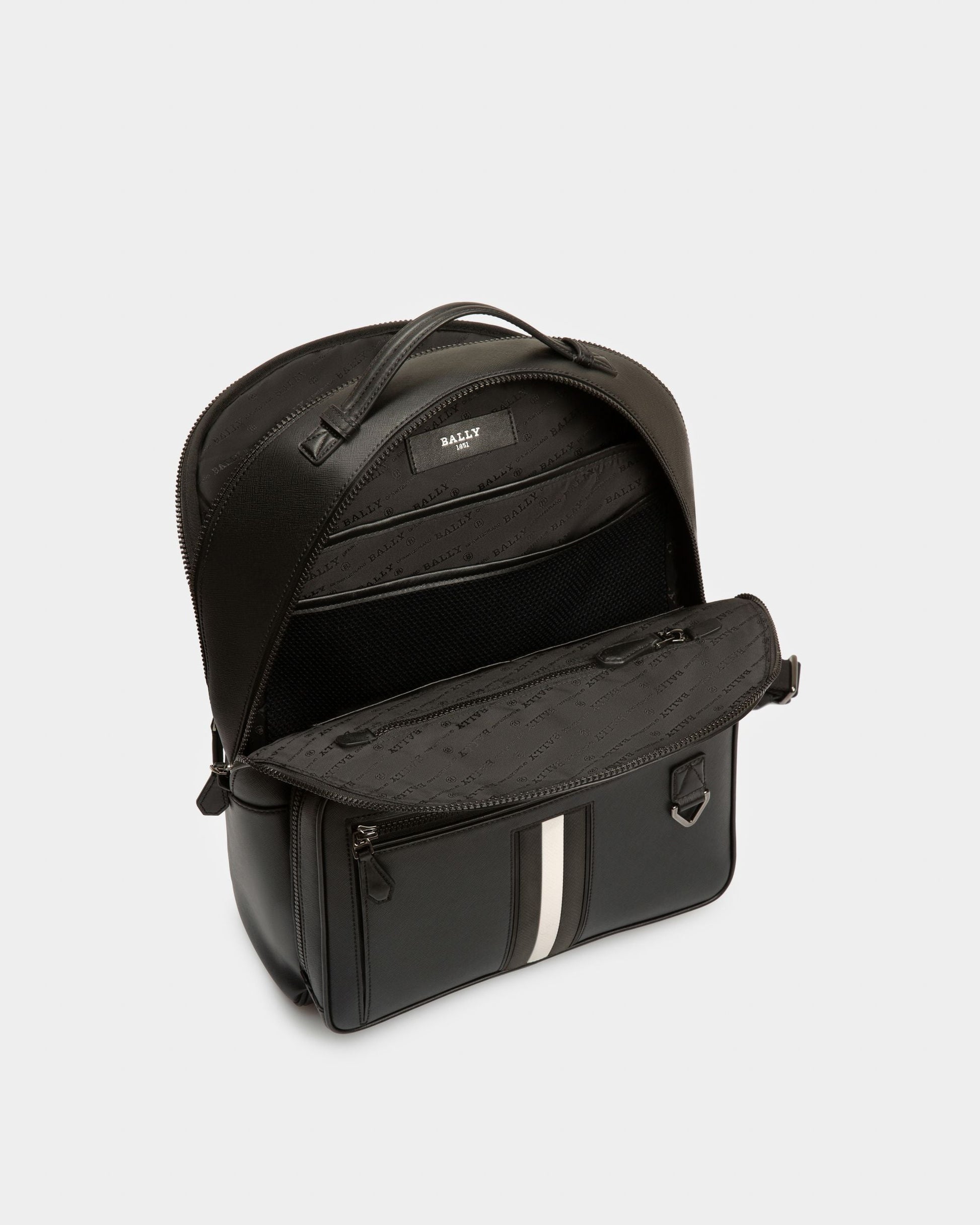 Mavrick | Men's Backpack | Black Leather | Bally | Still Life 3/4 Front