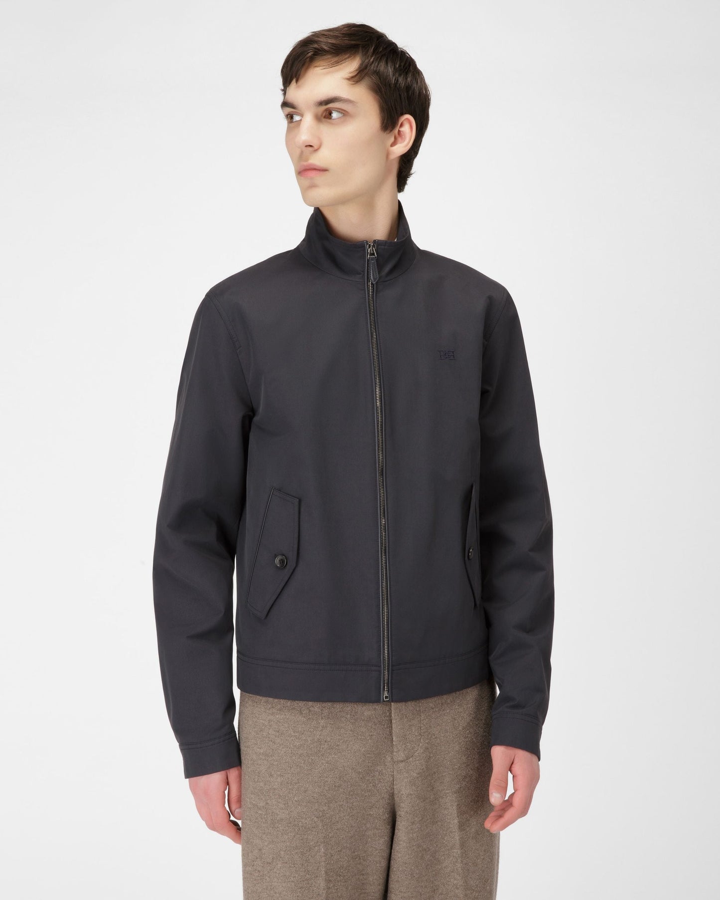 Cotton Mix Bomber Jacket In Navy