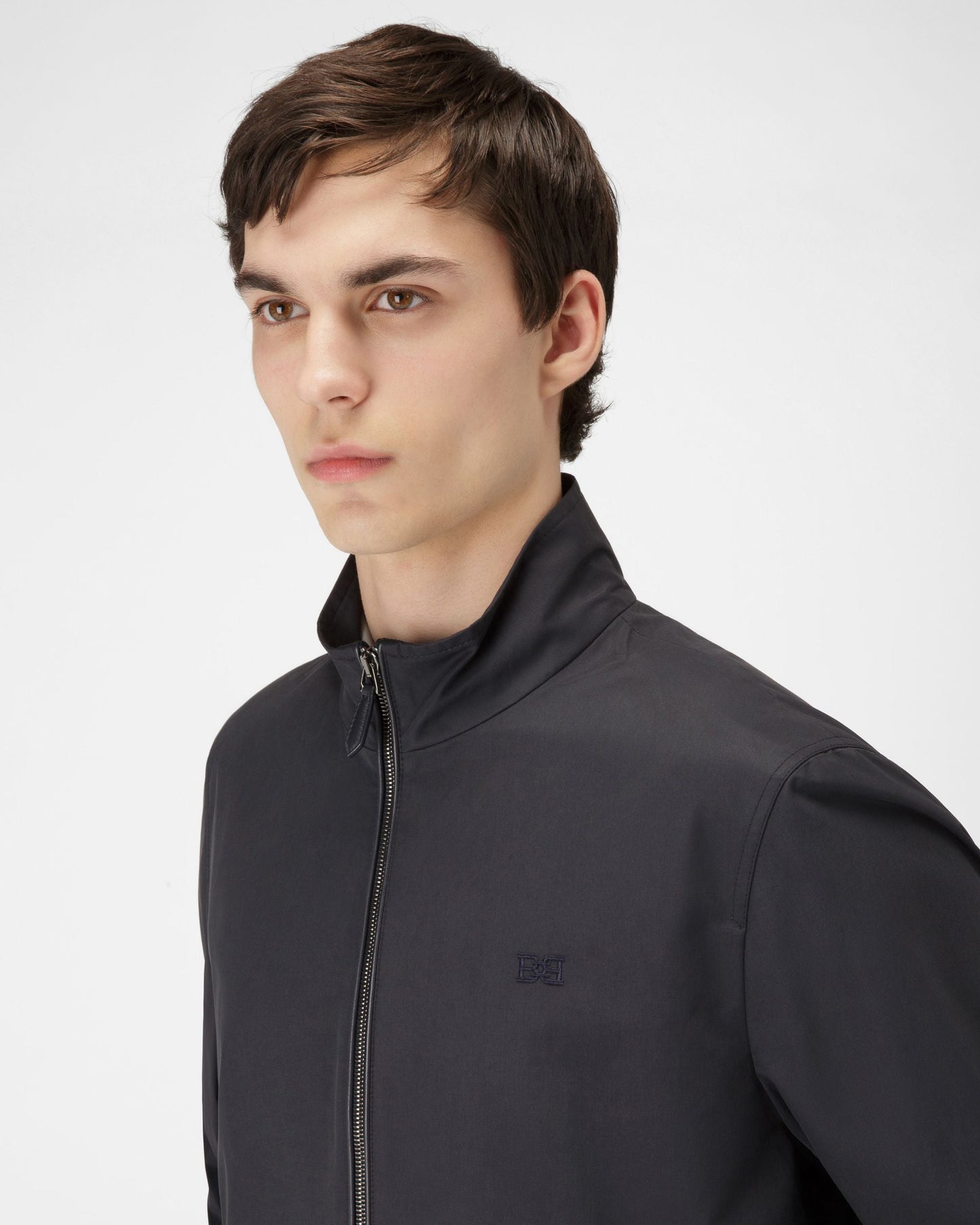 Cotton Mix Bomber Jacket In Navy
