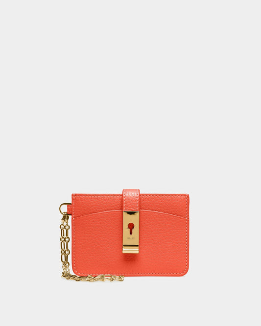 Ava Leather Business Card Holder In Orange