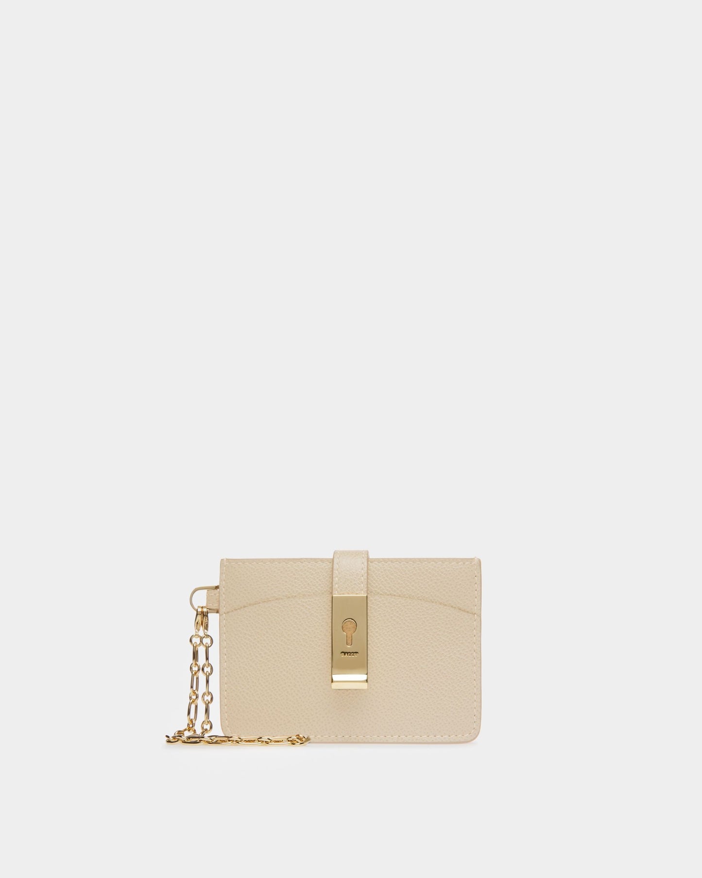 Ava Leather Card Holder In Light Beige