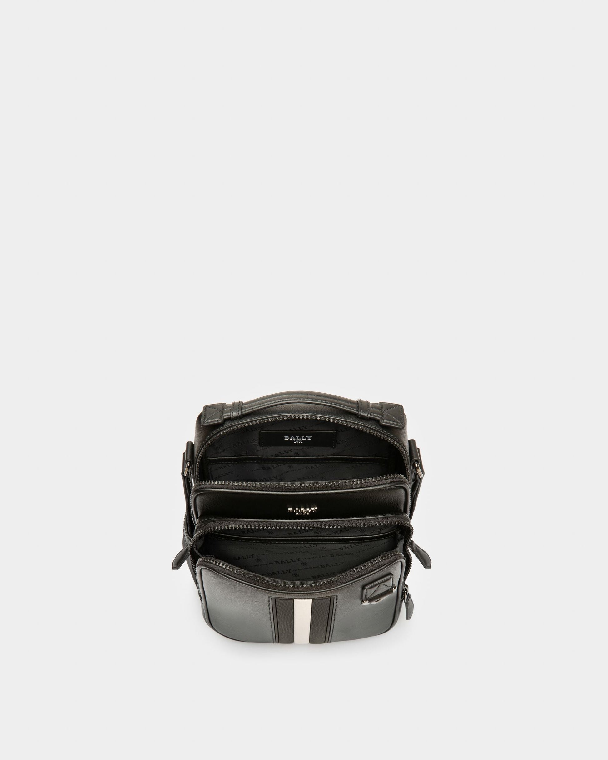Mackao | Men's Crossbody Bag | Black Leather | Bally | Still Life Open / Inside
