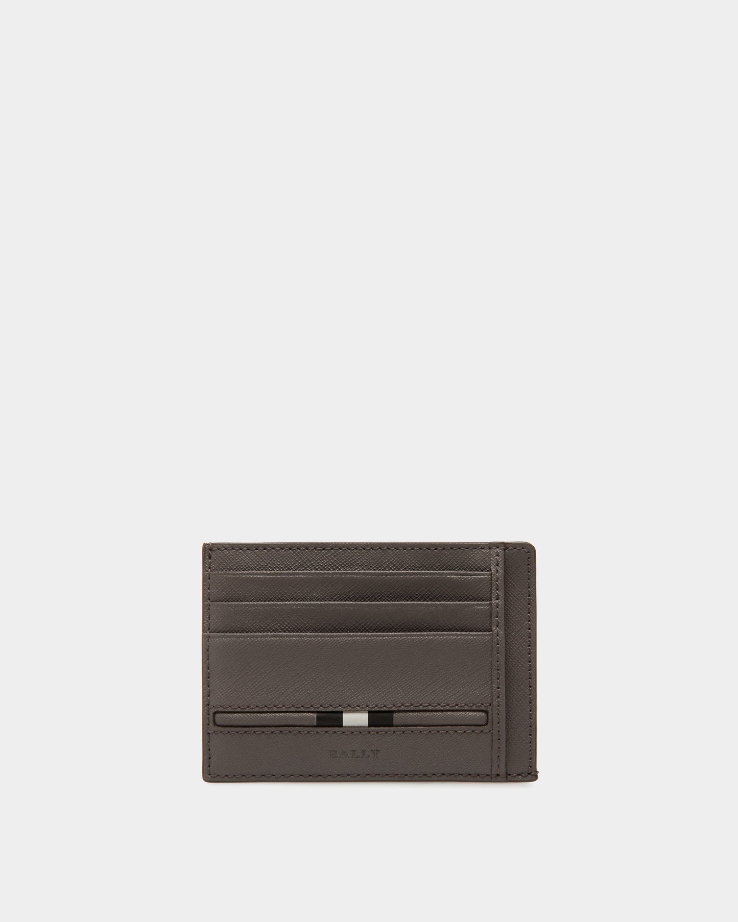 Business Card Holder In Grey Embossed Leather