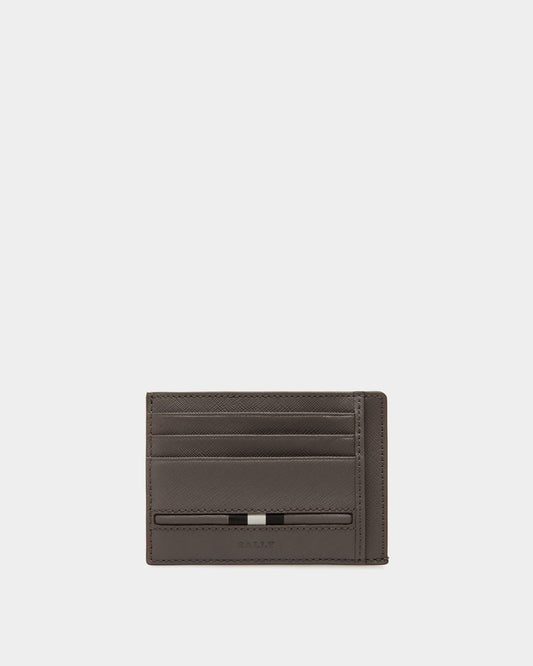Business Card Holder In Grey Embossed Leather