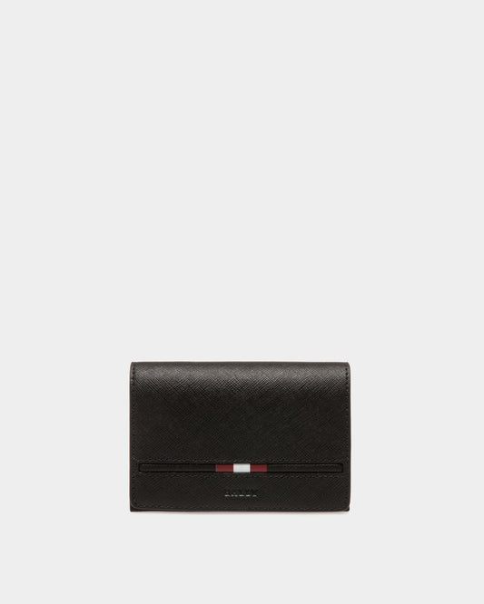 Business Card Holder in Black Embossed Leather
