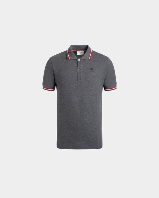 Polo Shirt in Grey Piqué-Knit Cotton
