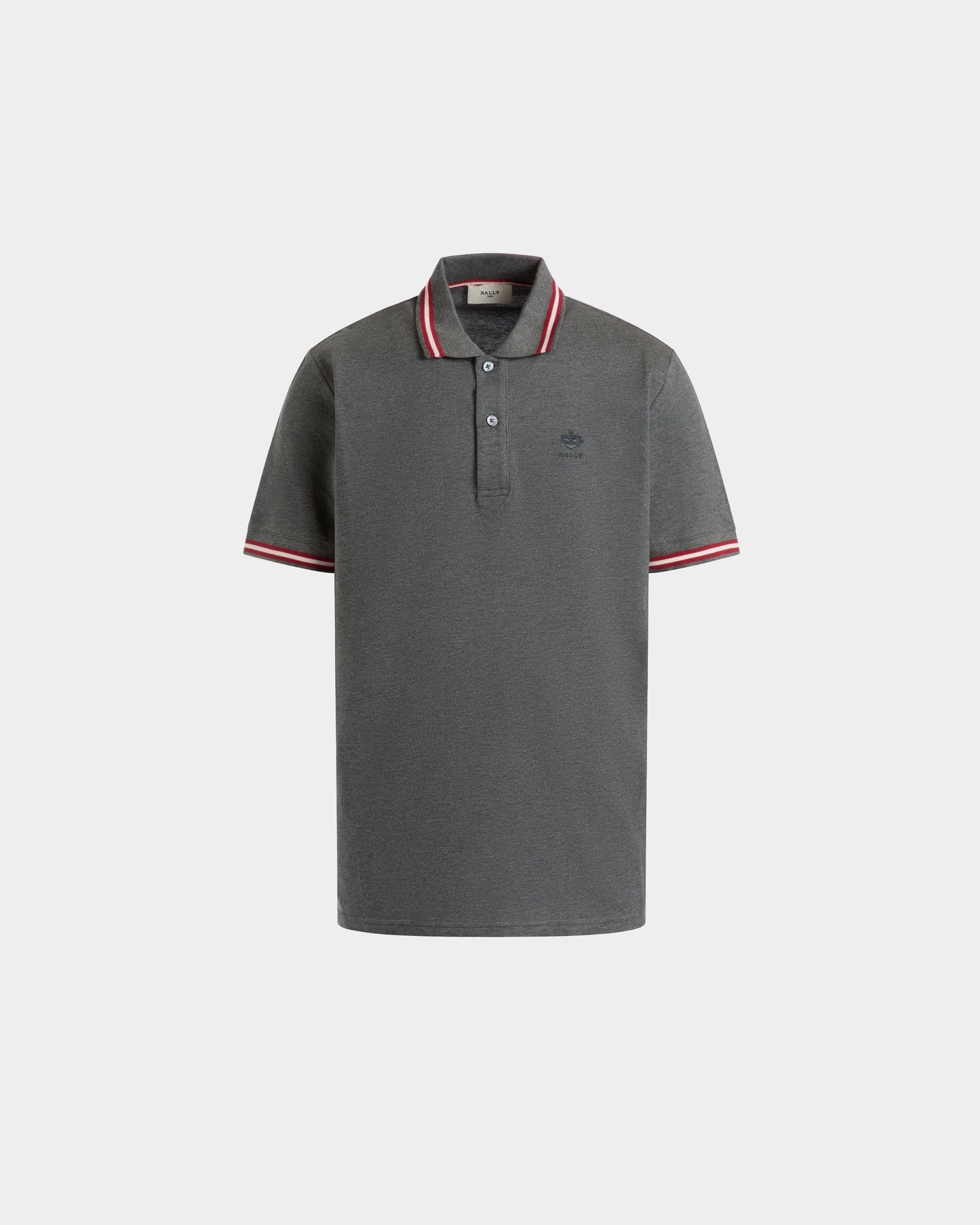 Polo Shirt in Grey Piqué-Knit Cotton