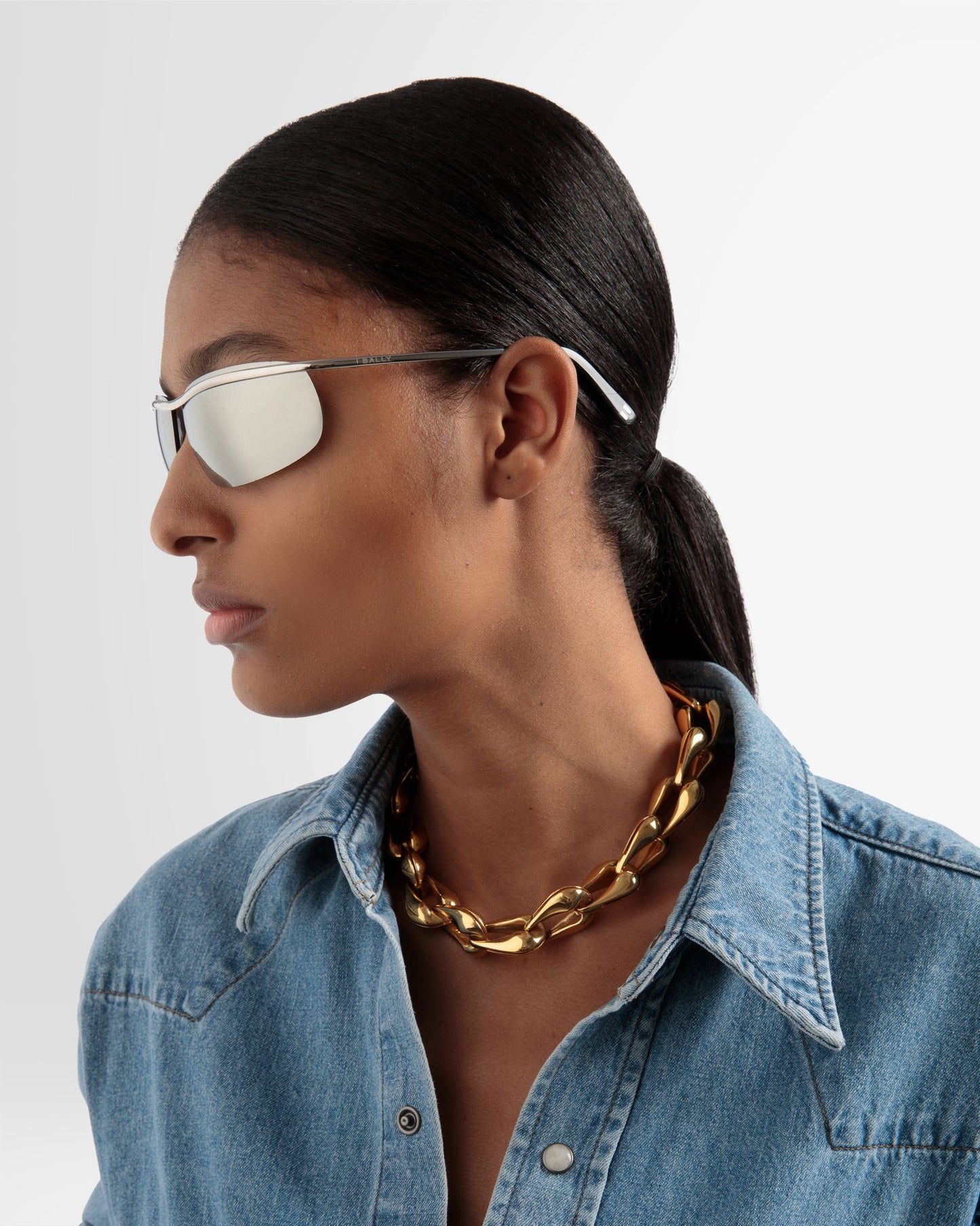 Shark Rimless Sunglasses In Shiny Palladium Metal & Mirrored Silver