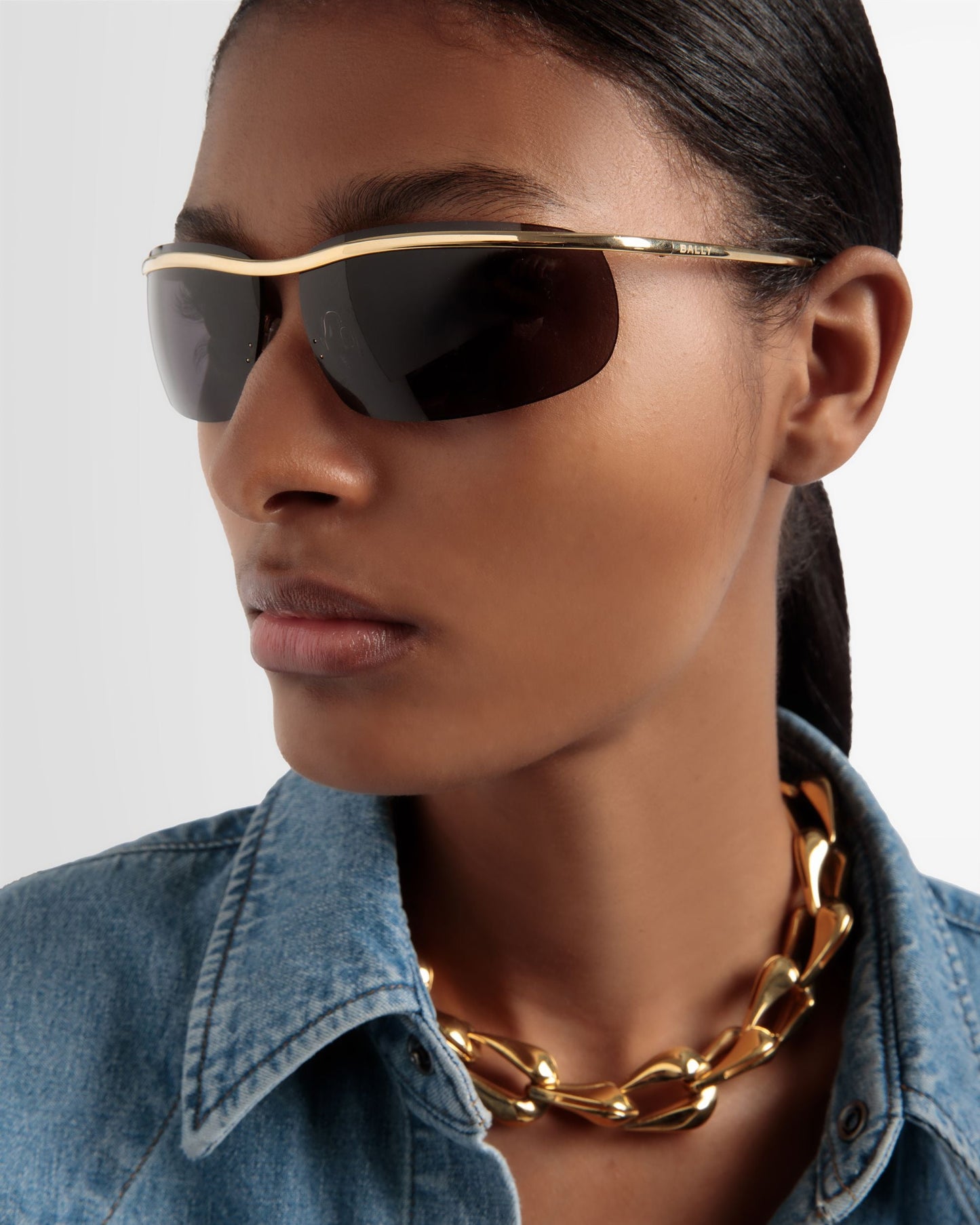 Shark Rimless Sunglasses In Shiny Gold Metal & Smoke