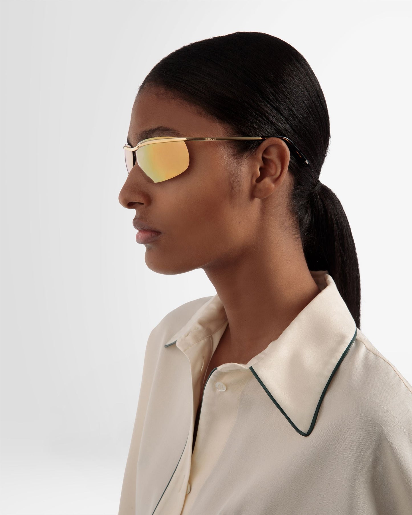 Shark Rimless Sunglasses In Shiny Gold Metal & Mirrored Gold