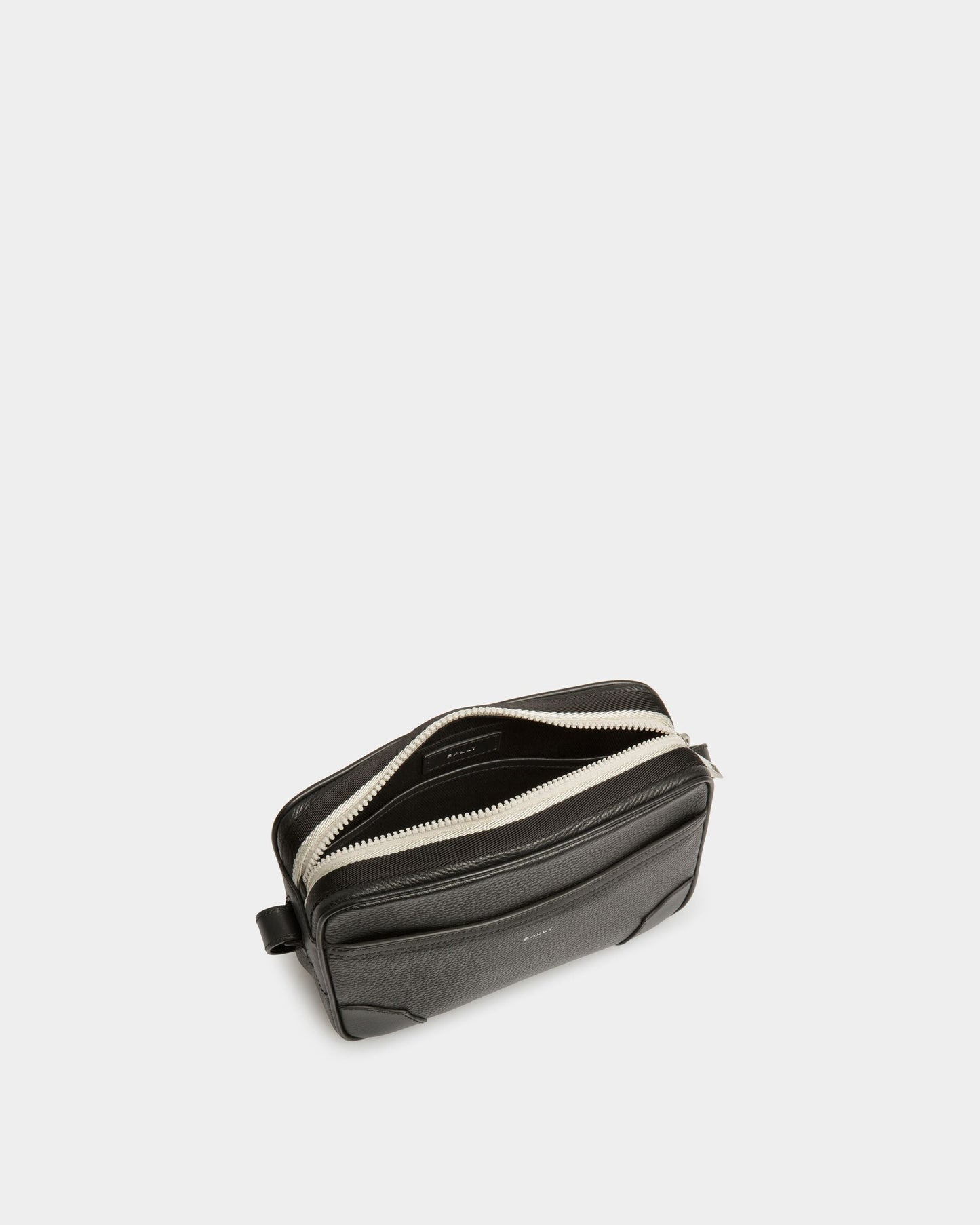 Bord Day | Men's Crossbody | Black Leather | Bally | Still Life Open / Inside