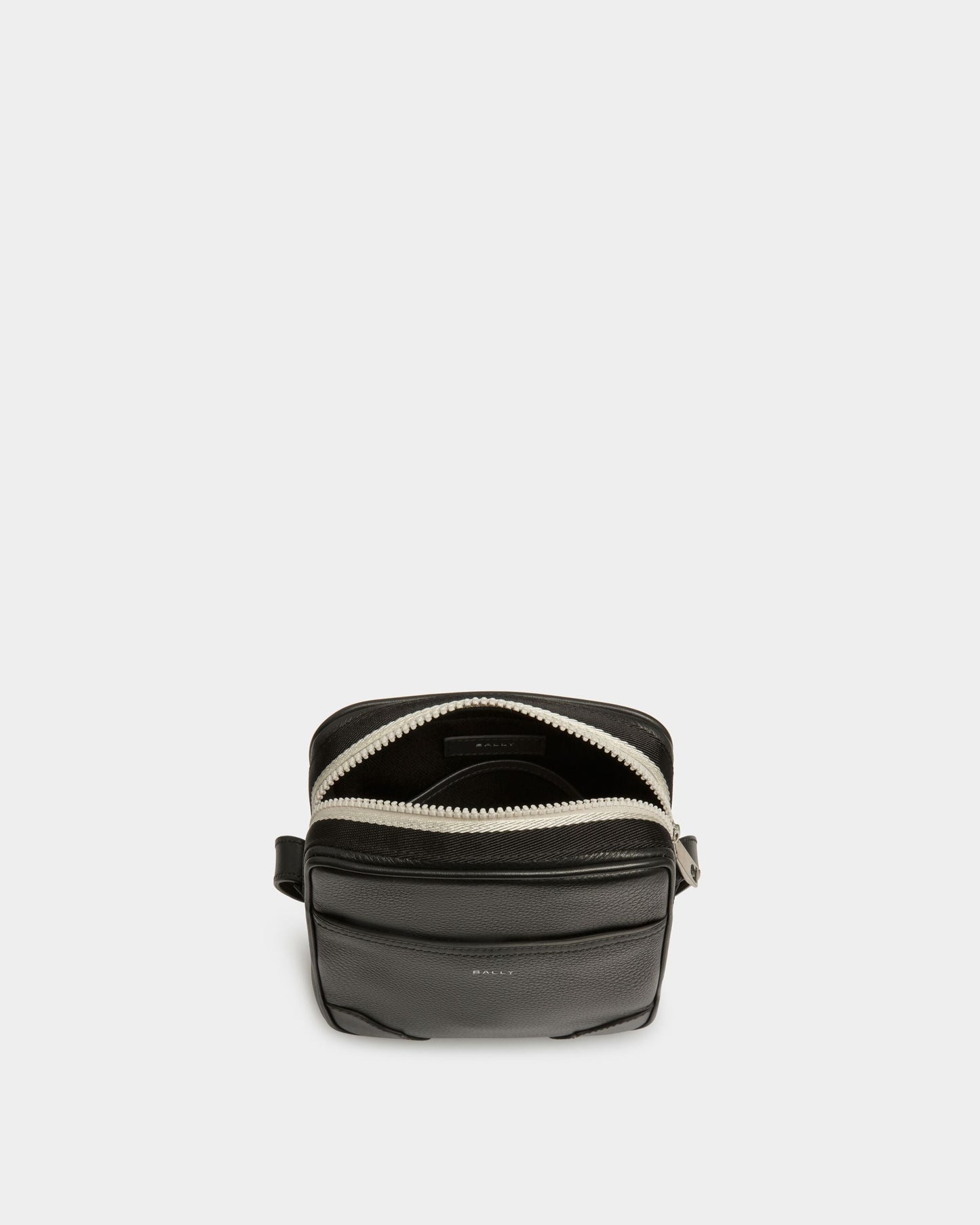 Bord Cross | Men's Crossbody | Black Leather | Bally | Still Life Open / Inside